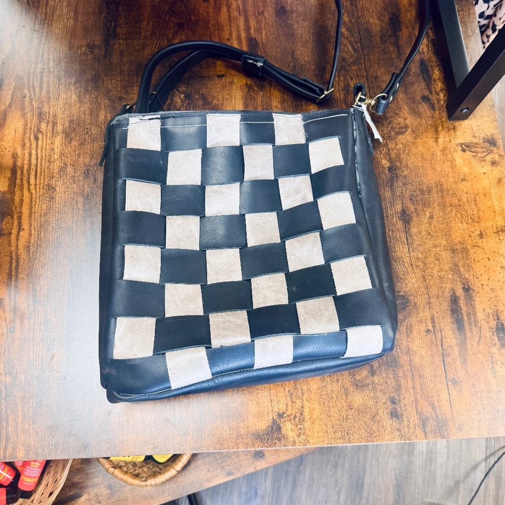 Handmade genuine leather crossbody tote bag